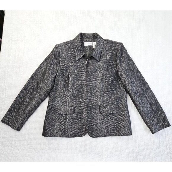 Alfred Dunner Full Zip Blazer Jacket Sz 14 Gunmetal Gray Metallic Lizard Print - Picture 1 of 12